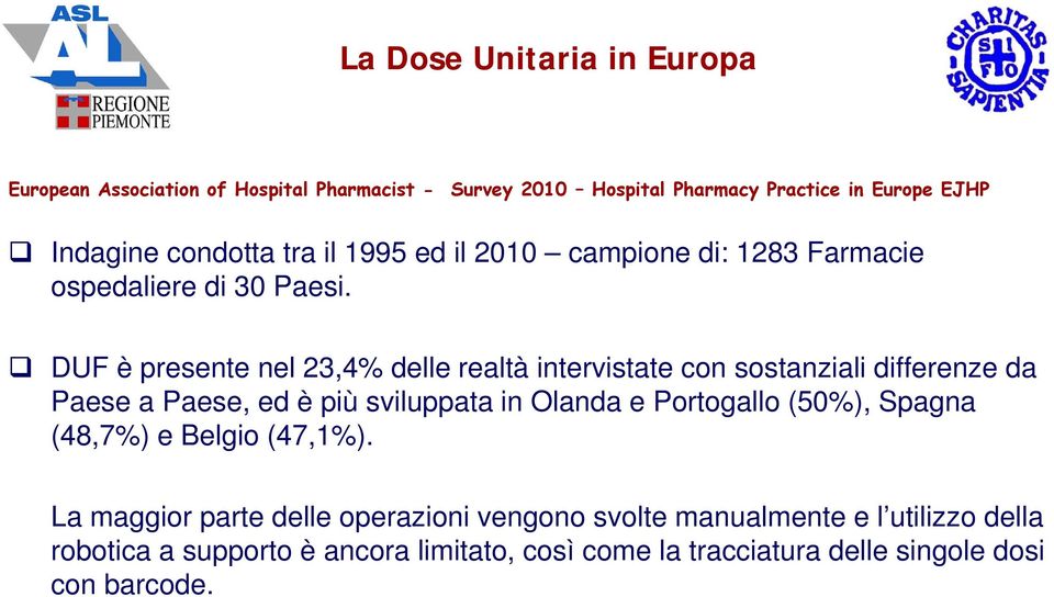 DUF è presente nel 23,4% delle realtà intervistate con sostanziali differenze da Paese a Paese, ed è più sviluppata in Olanda e Portogallo