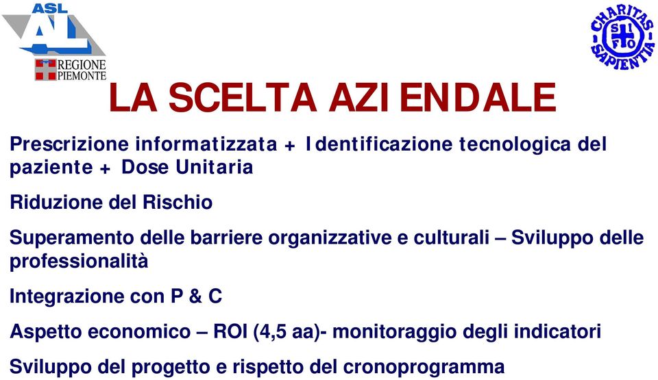 e culturali Sviluppo delle professionalità Integrazione con P & C Aspetto economico ROI