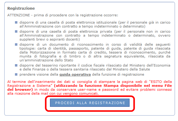 A questo punto, nella videata successiva si clicca sul comando PROCEDI ALLA REGISTRAZIONE: Si accede in