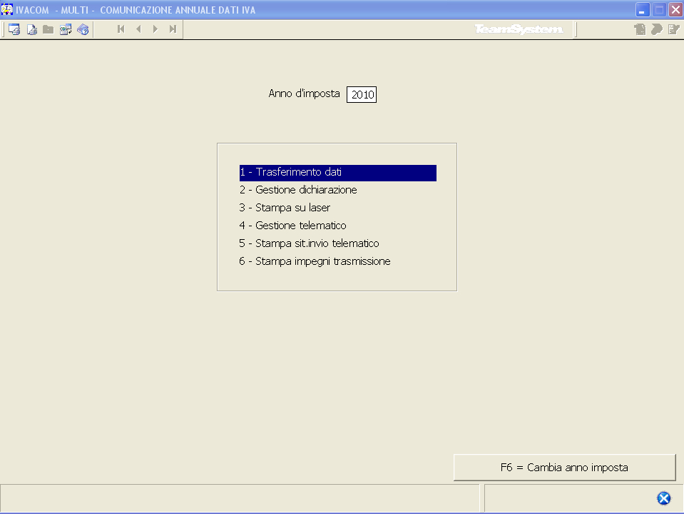 All interno del menu IVA Gestione IVA varie è presente il comando IVACOM Comunicazione annuale IVA che permette di gestire il modello di Comunicazione annuale dati Iva.