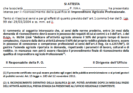 Attestato IAP società comma 5-ter (provvisorio) con socio/amm.