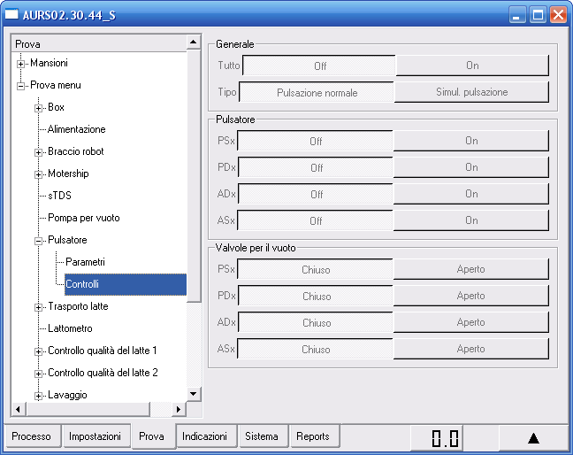 2 Procedure di riavvio del robot di mungitura 2.1 Rimuovere i tappi prendicapezzoli e gli strumenti di controllo inseriti sulla macchina. 2.2 Selezionare Pompa per vuoto > premere Off.