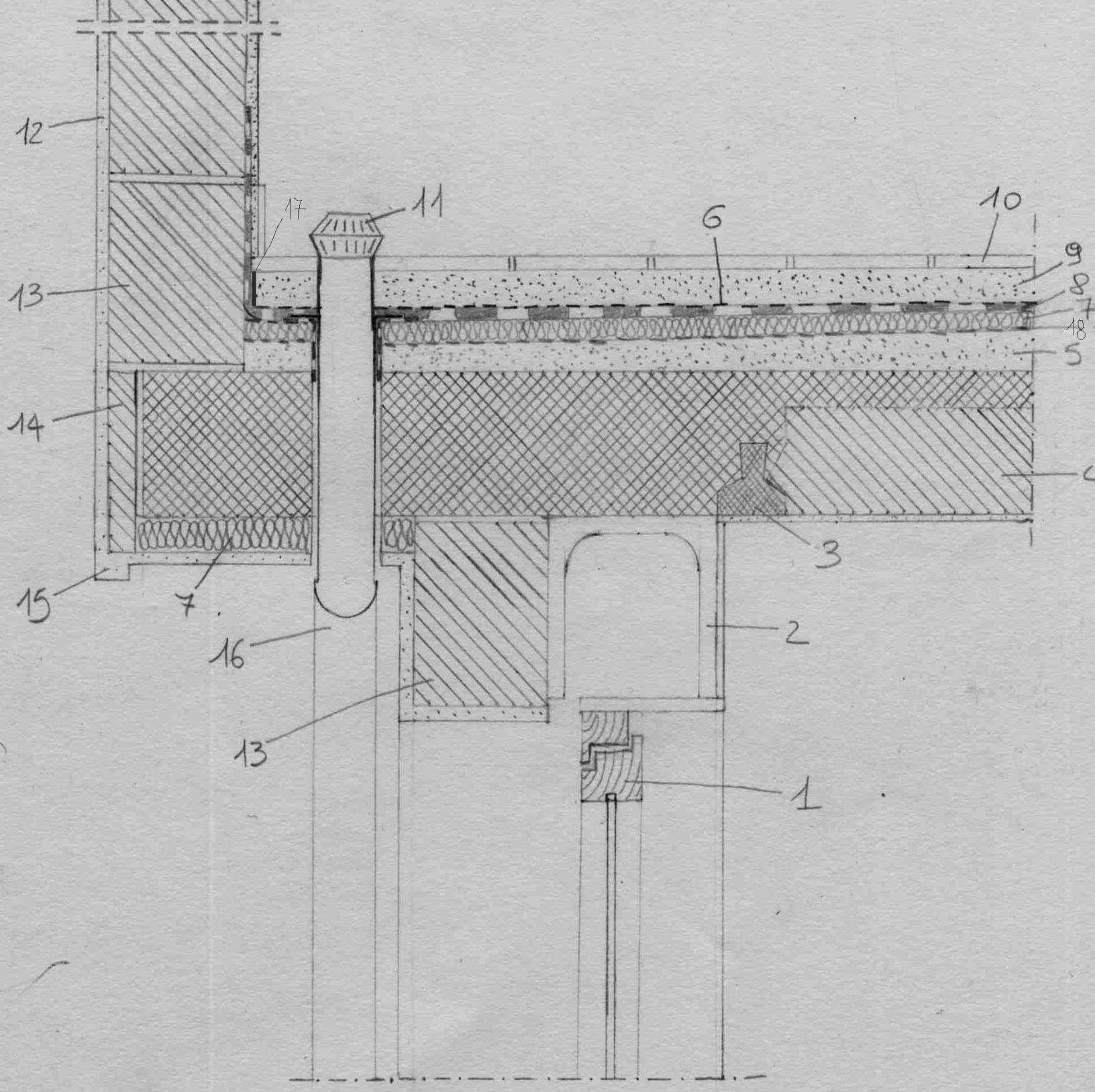 NODO DI COPERTURA: MODALITA DIFFUSIONE AL VAPORE 1_INFISSO 2_AVVOLGIBILE 3_TRAVETTO 4_LATERIZIO 5_MASSETTO DELLE PENDENZE 6_STRATO DI TNT 7_ISOLANTE 8_GUAINA 9_MASSETTO