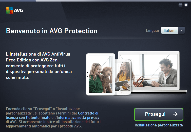 3.1. Processo di installazione di AVG Per installare AVG Internet Security nel computer è necessario disporre del file di installazione più recente.