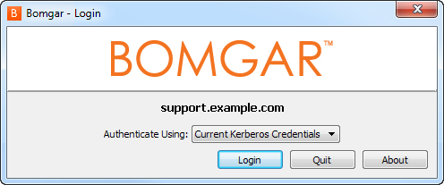 Login alla console di accesso PAM Dopo aver installato la console di accesso Bomgar, avviare la console di accesso dal percorso della sua directory, come spiegato nelle istruzioni sull'installazione.