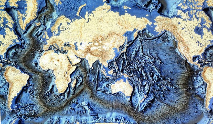 Fig. 9 Ricostruzione globale della posizione delle dorsali oceaniche e dei loro rapporti con i continenti Le grandi dorsali oceaniche, possiedono una lunghezza totale di oltre 65.