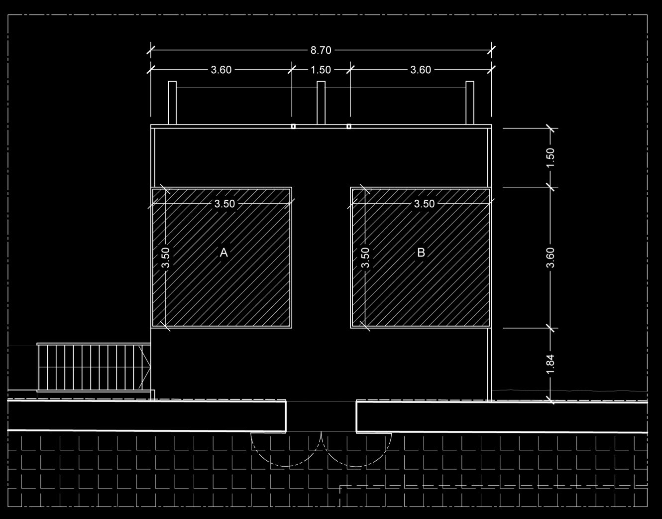 dove: A = 3,50 x 3,50 = 12,25 mq B = 3,50 x 3,50 = 12,25 mq Superficie Agibile (SA) è data da: SA = A + B dove A e B sono la superficie