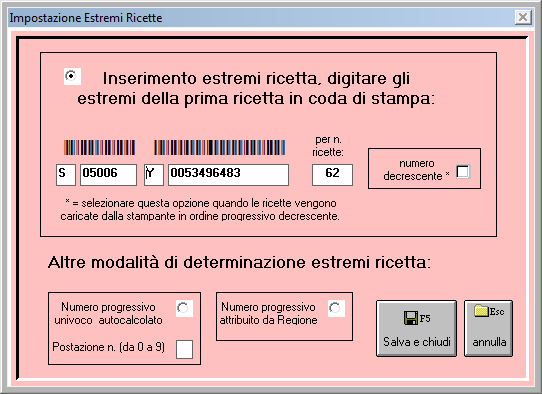 finestra è possibile impostare anche altri parametri che consentono di determinare in automatico il numero identificativo della ricetta che si sta stampando: Il campo "per n.