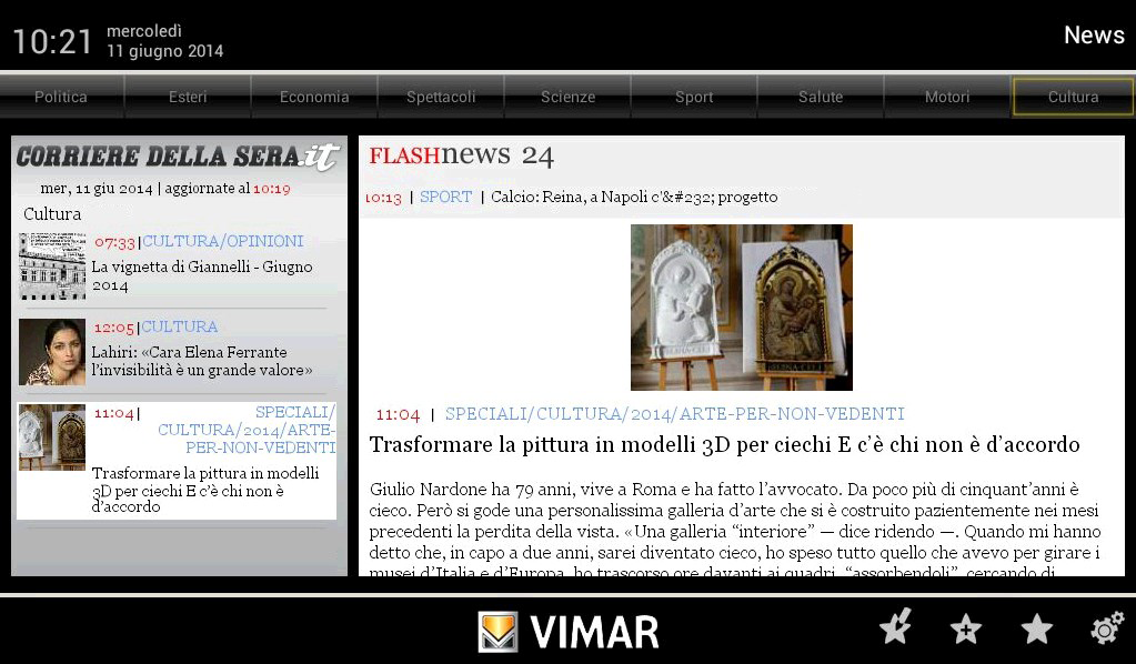 RCS News 13. RCS NEWS. Il menù consente di consultare la pagina web relativa alle notizie del quotidiano "Il Corriere della Sera". Dal menù principale, toccando l icona si accede al menù RCS News.