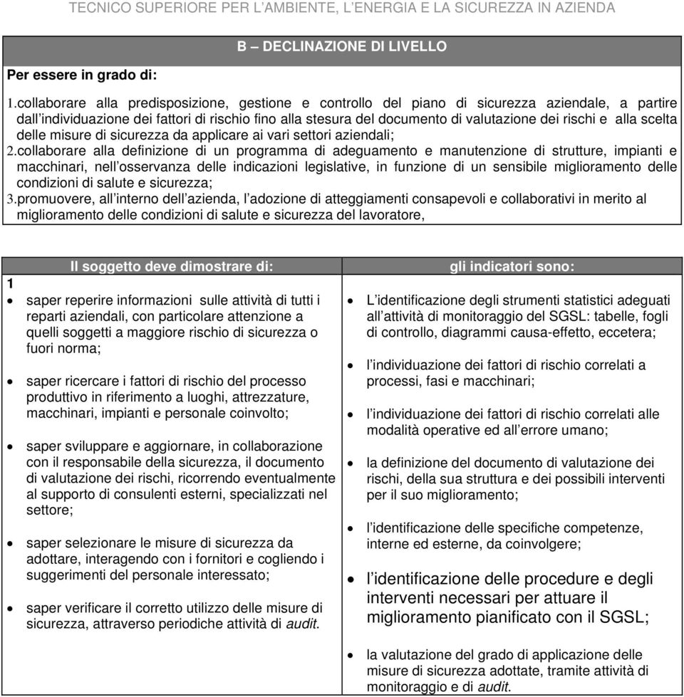 e alla scelta delle misure di sicurezza da applicare ai vari settori aziendali; 2.