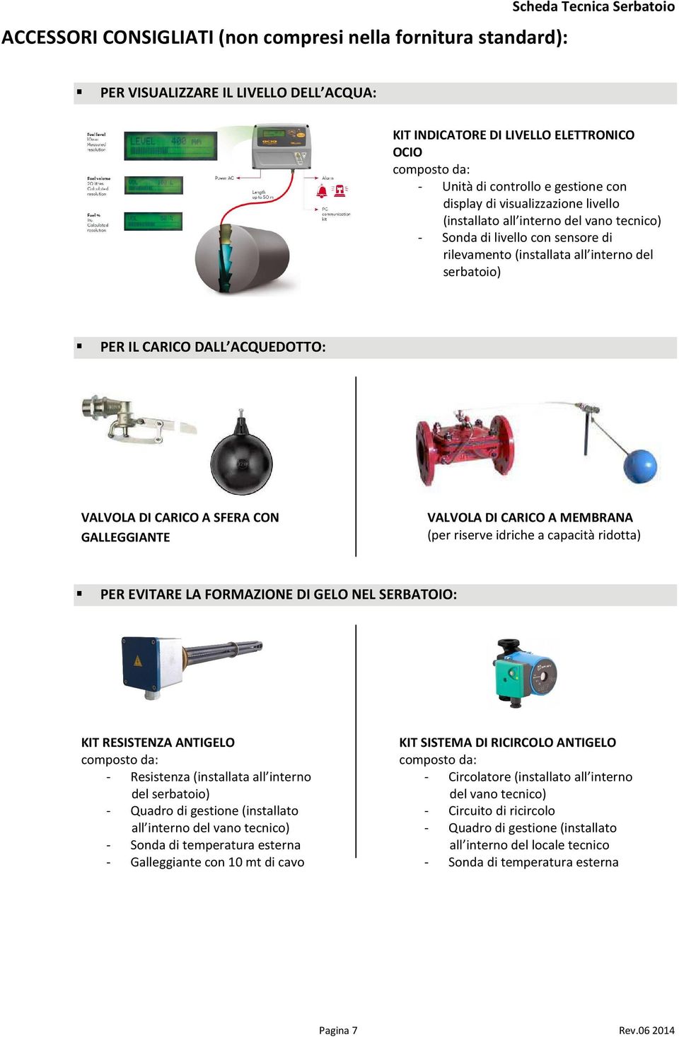 CARICO DALL ACQUEDOTTO: VALVOLA DI CARICO A SFERA CON GALLEGGIANTE VALVOLA DI CARICO A MEMBRANA (per riserve idriche a capacità ridotta) PER EVITARE LA FORMAZIONE DI GELO NEL SERBATOIO: KIT