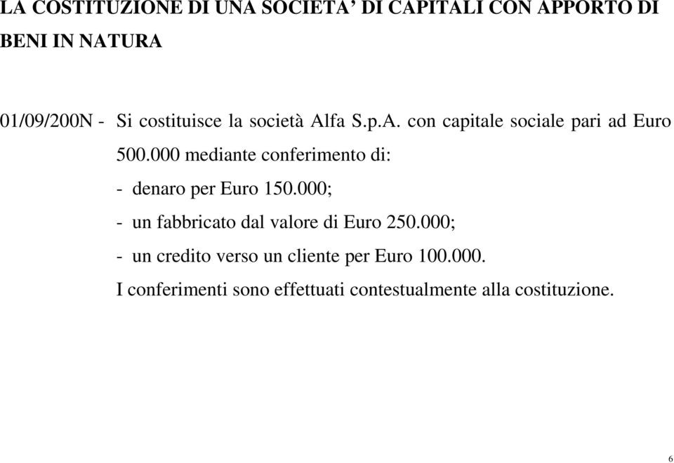 000 mediante conferimento di: - denaro per Euro 150.