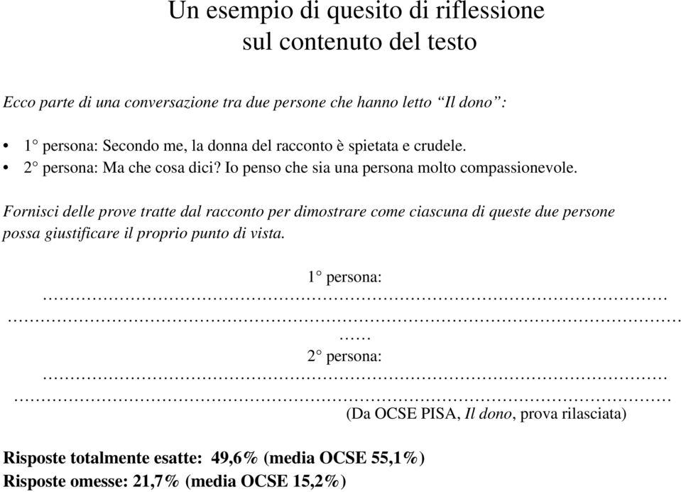 Fornisci delle prove tratte dal racconto per dimostrare come ciascuna di queste due persone possa giustificare il proprio punto di vista.