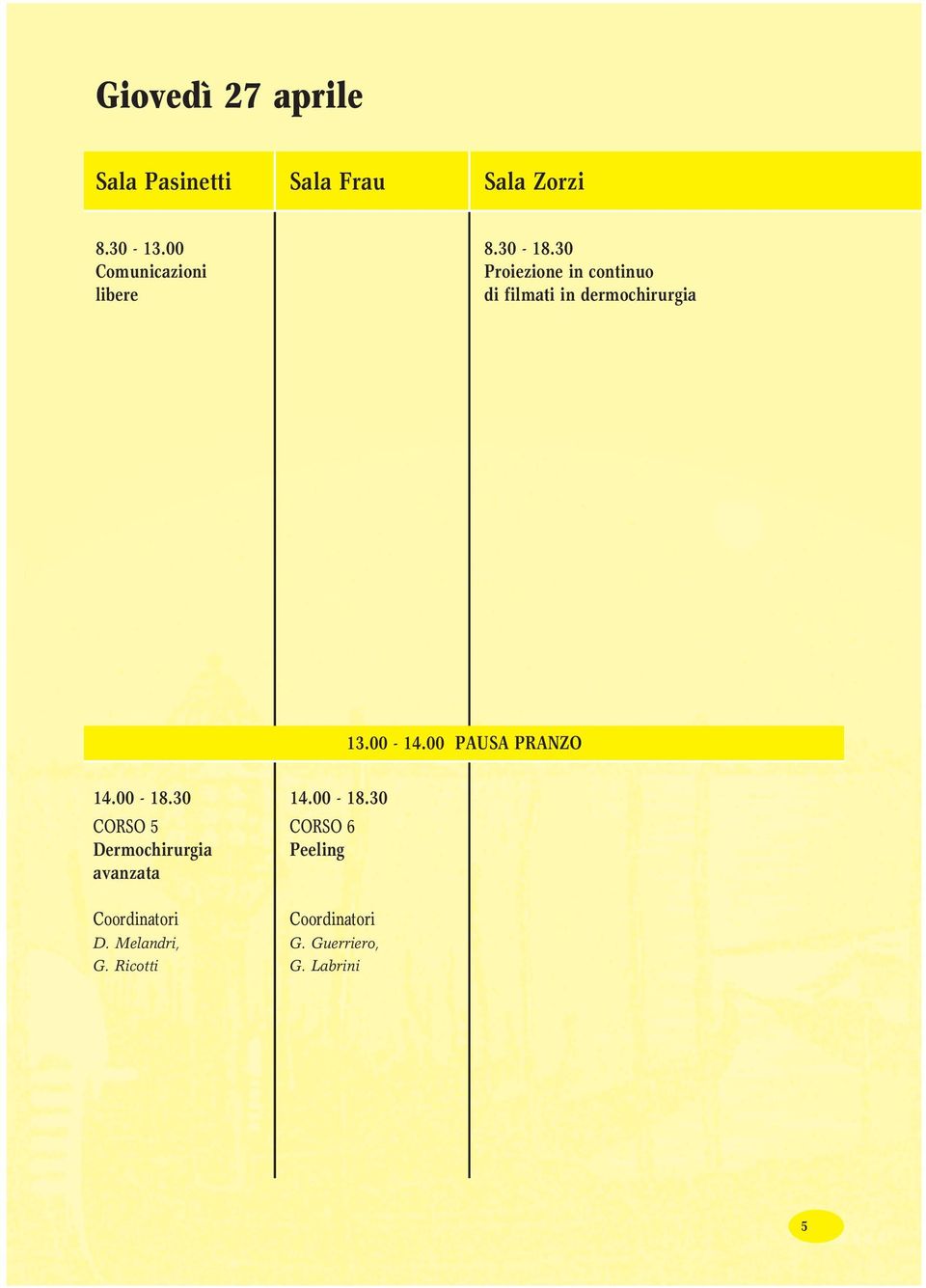 30 Proiezione in continuo di filmati in dermochirurgia 13.00-14.