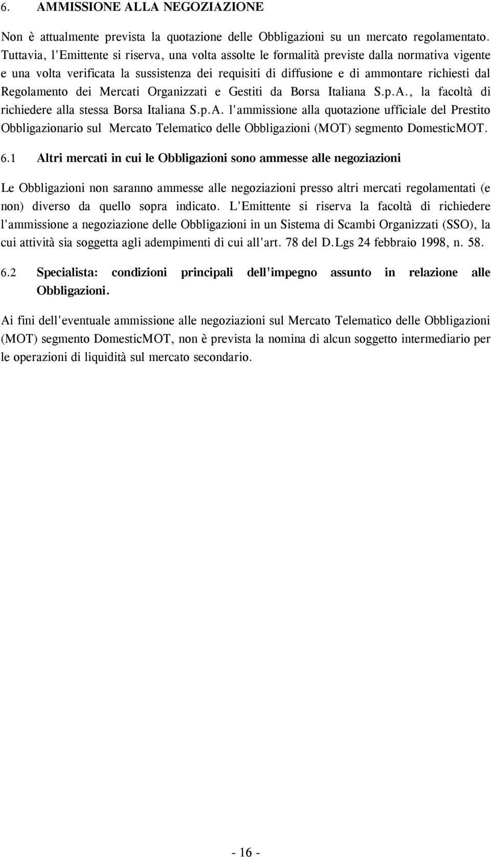 Regolamento dei Mercati Organizzati e Gestiti da Borsa Italiana S.p.A.