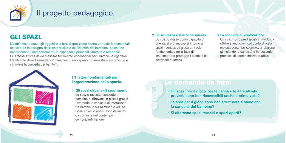 esperienze personali, motorie e relazionali. Le aree di attività devono essere facilmente riconoscibili per i bambini e i genitori.