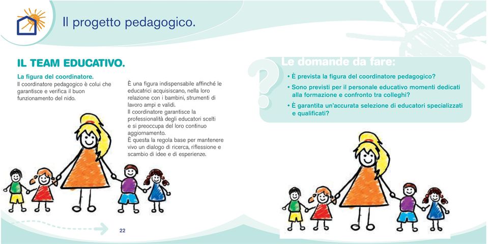 Il coordinatore garantisce la professionalità degli educatori scelti e si preoccupa del loro continuo aggiornamento.