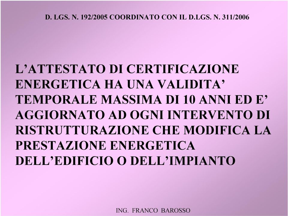 311/2006 L ATTESTATO DI CERTIFICAZIONE ENERGETICA HA UNA VALIDITA