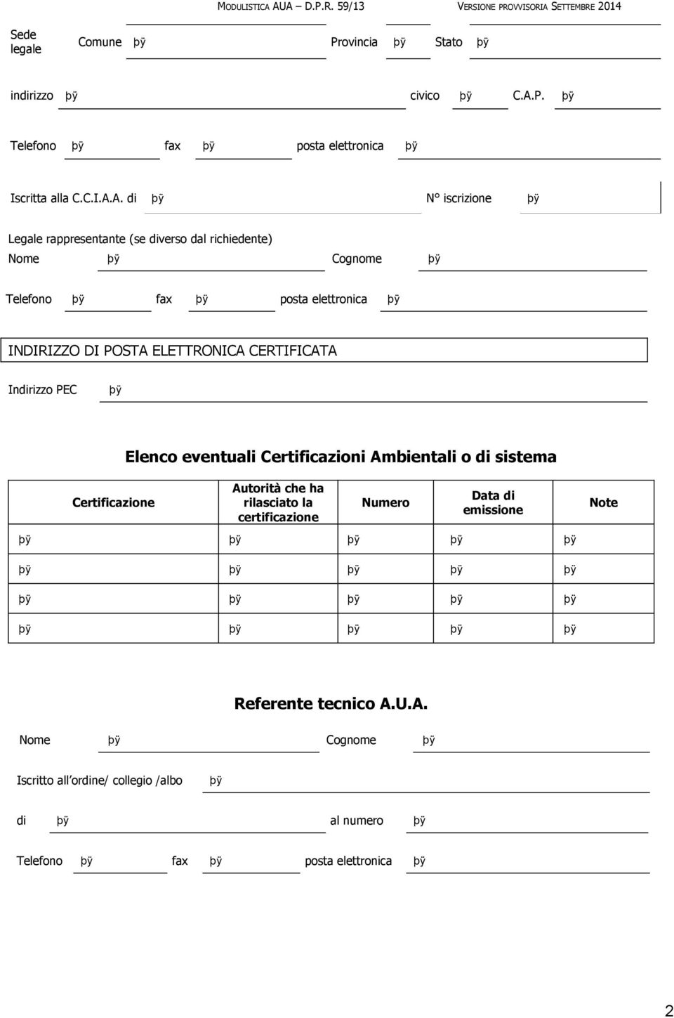 A. di N iscrizione Legale rappresentante (se diverso dal richiedente) Nome Cognome INDIRIZZO DI POSTA ELETTRONICA