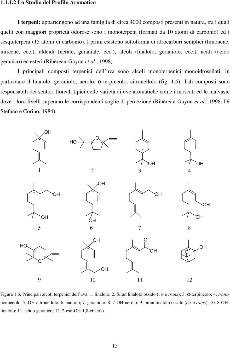 ), alcoli (linalolo, geraniolo, ecc.), acidi (acido geranico) ed esteri (Ribèreau-Gayon et al., 1998).