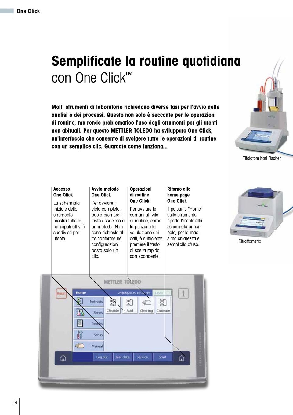 Per questo METTLER TOLEDO ha sviluppato One Click, un'interfaccia che consente di svolgere tutte le operazioni di routine con un semplice clic. Guardate come funziona.