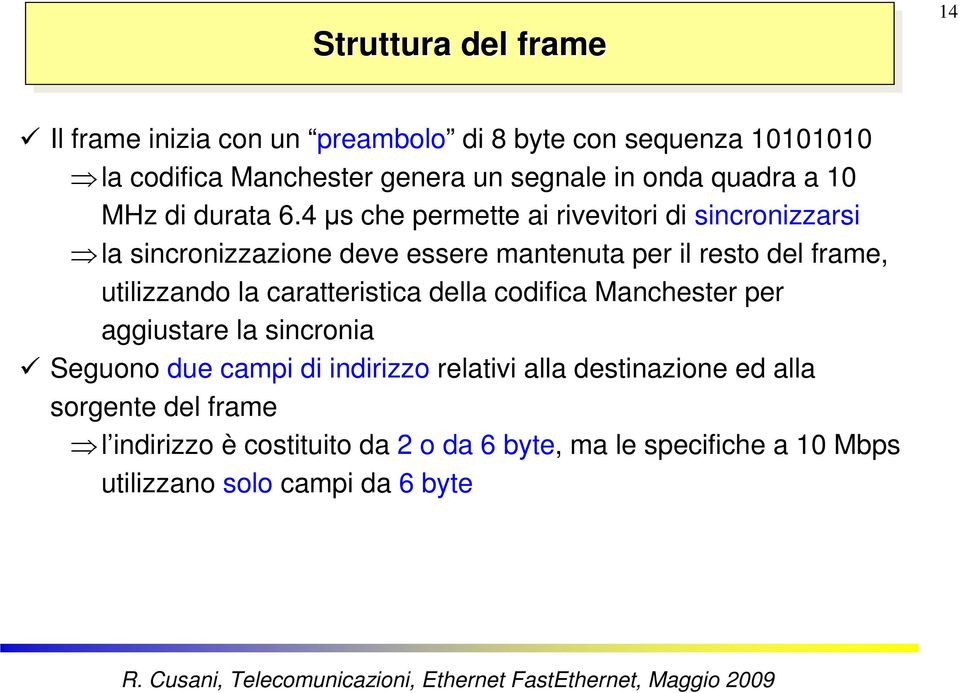 4 µs che permette ai rivevitori di sincronizzarsi la sincronizzazione deve essere mantenuta per il resto del frame, utilizzando la