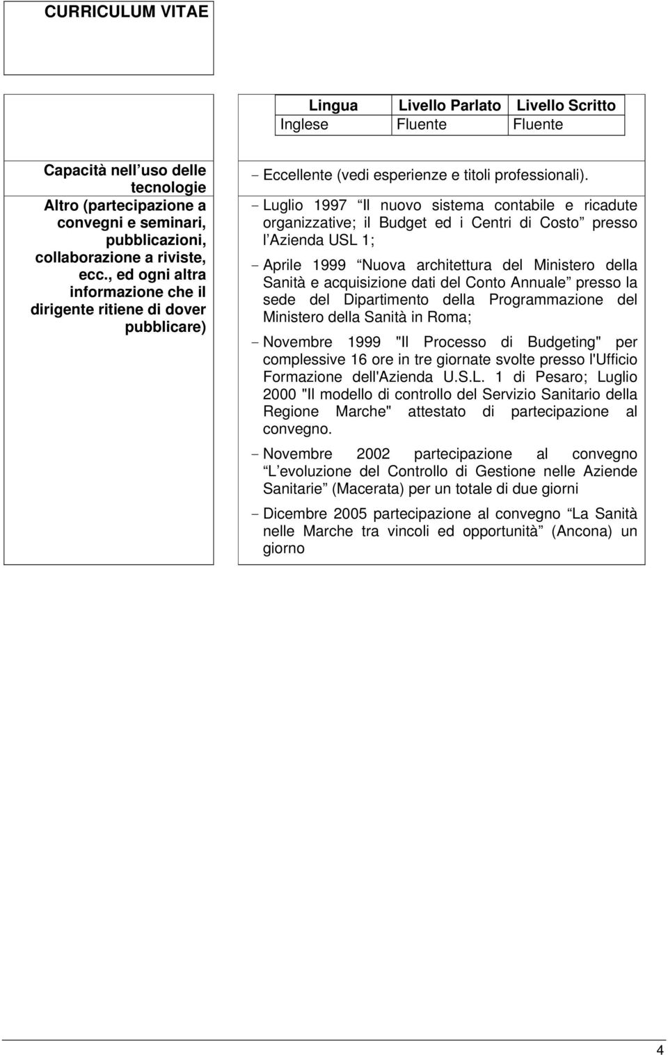 - Luglio 1997 Il nuovo sistema contabile e ricadute organizzative; il Budget ed i Centri di Costo presso l Azienda USL 1; - Aprile 1999 Nuova architettura del Ministero della Sanità e acquisizione