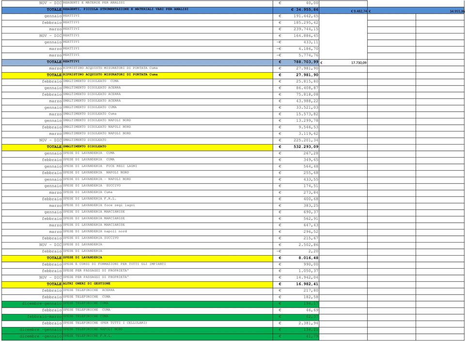 730,09 marzo RIPRISTINO ACQUISTO MISURATORI DI PORTATA Cuma 27.981,90 TOTALE RIPRISTINO ACQUISTO MISURATORI DI PORTATA Cuma 27.981,90 febbraio SMALTIMENTO DISOLEATO CUMA 25.