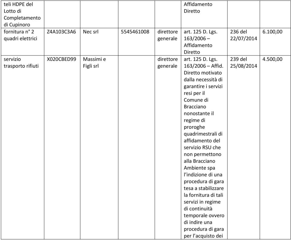 srl 5545461008 Affidamento Diretto 163/2006 Affidamento Diretto