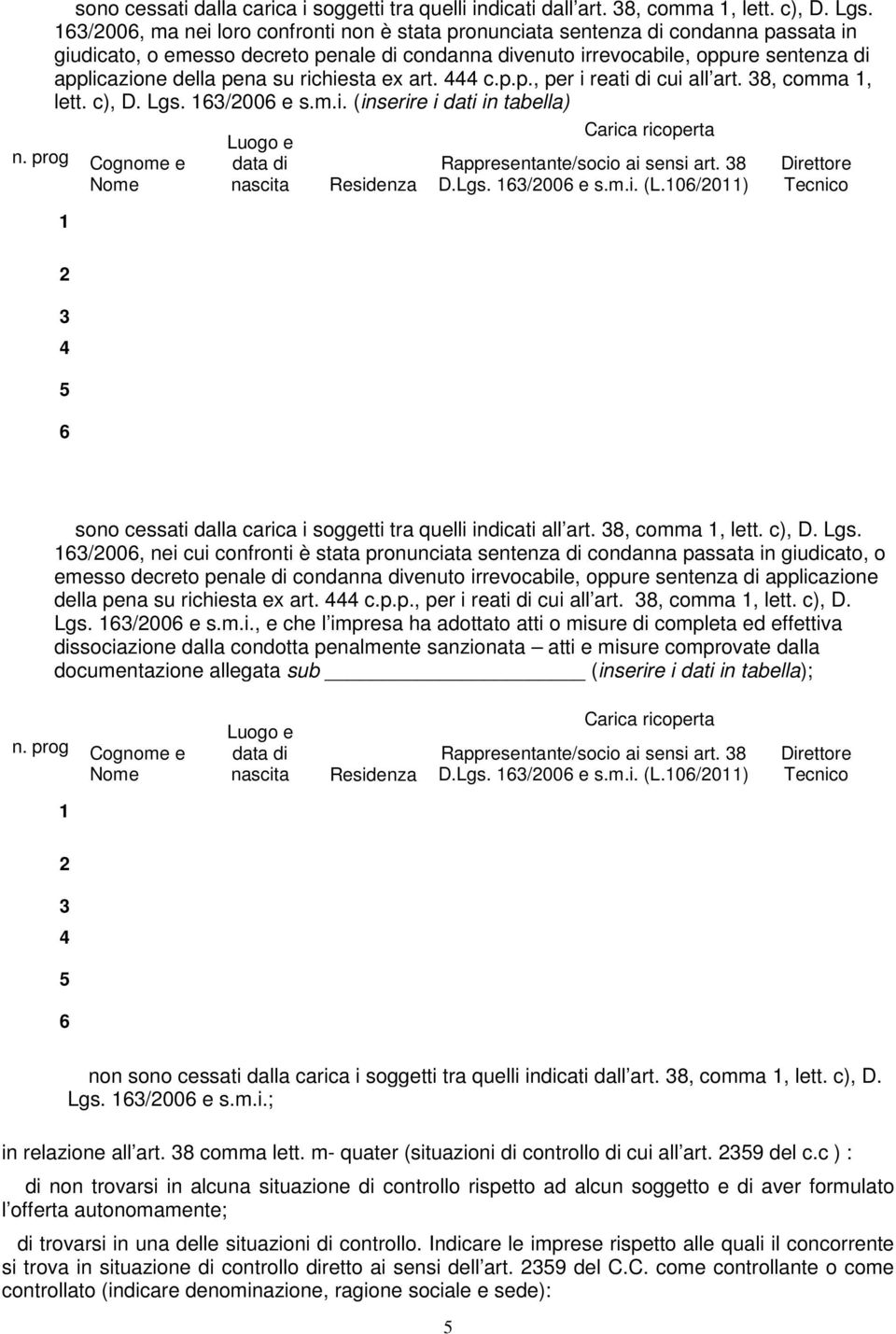 richiesta ex art. c.p.p., per i reati di cui all art. 8, comma, lett. c), D. Lgs. /00 e s.m.i. (inserire i dati in tabella) n.