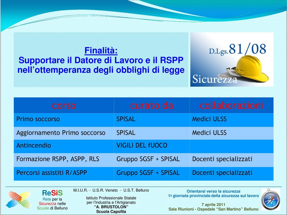 SPISAL Medici ULSS Antincendio VIGILI DEL fuoco Formazione RSPP, ASPP, RLS Gruppo SGSF +