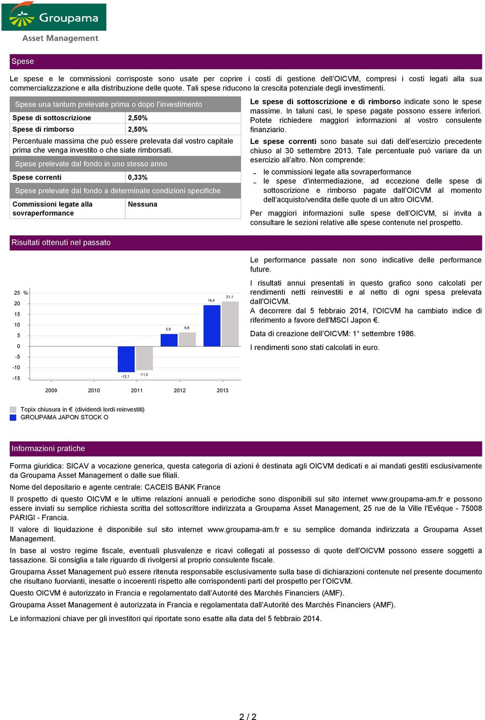 Spese una tantum prelevate prima o dopo l investimento Spese di sottoscrizione 2,50% Spese di rimborso 2,50% Percentuale massima che può essere prelevata dal vostro capitale prima che venga investito