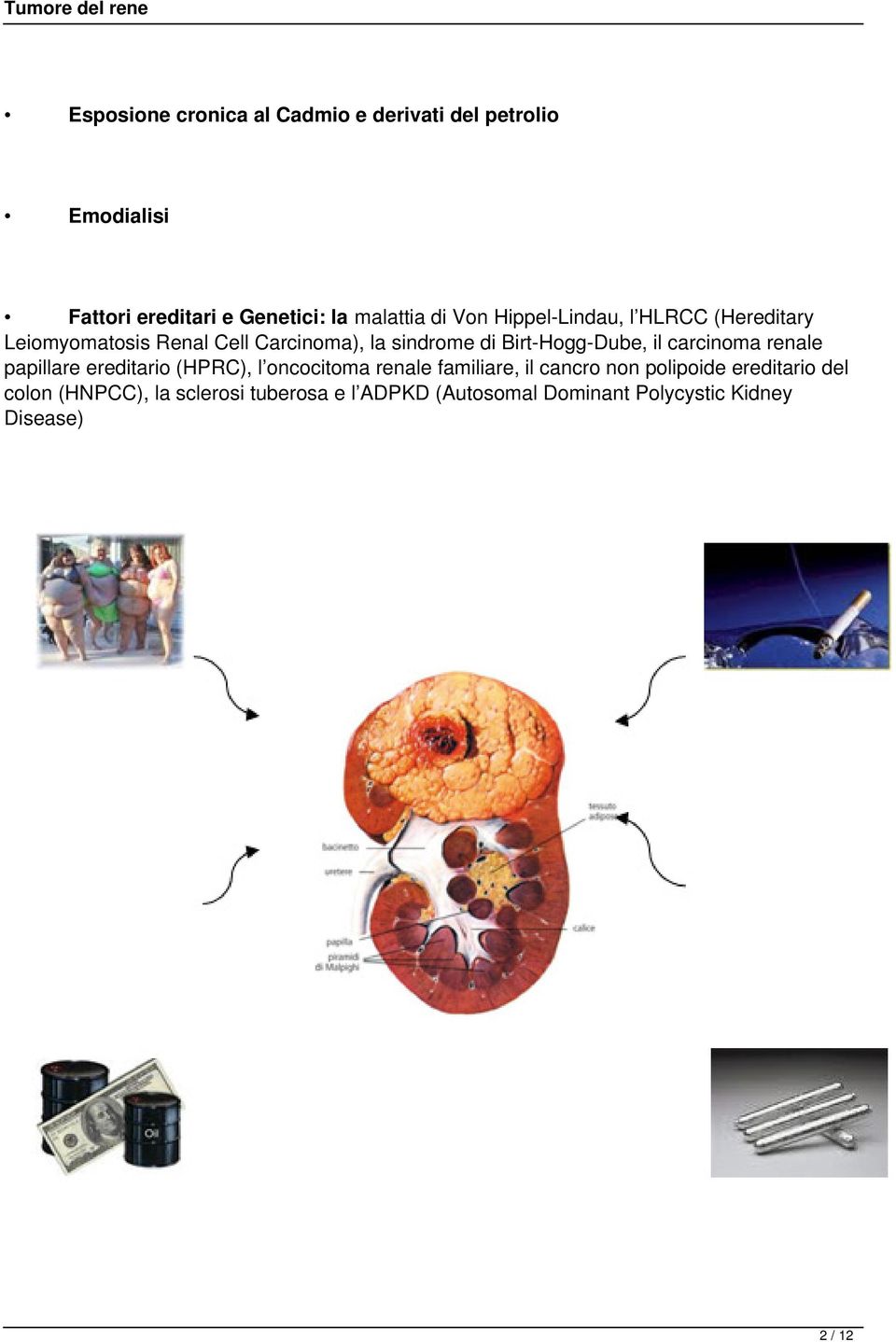 il carcinoma renale papillare ereditario (HPRC), l oncocitoma renale familiare, il cancro non polipoide