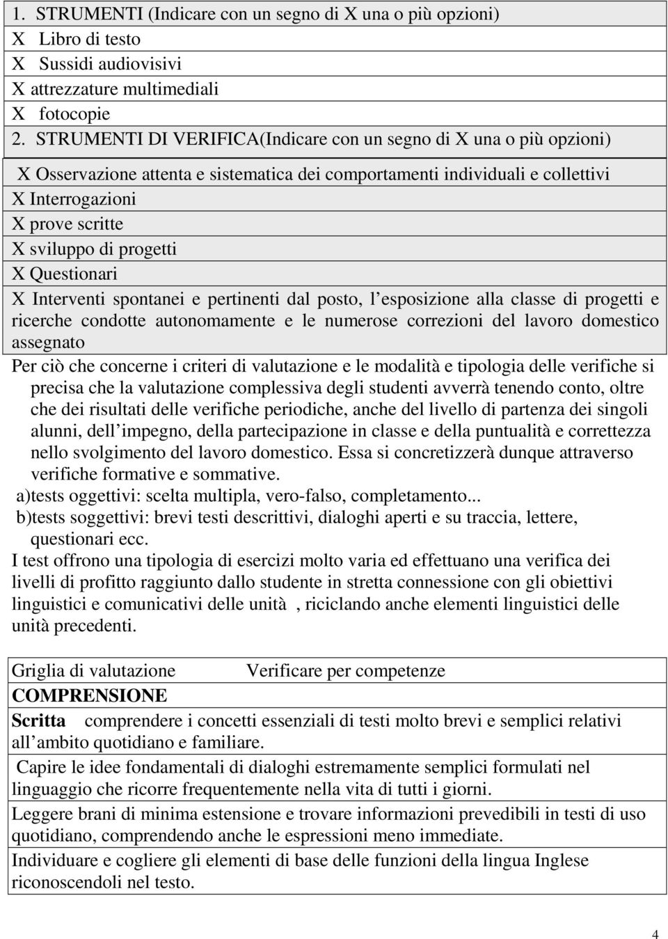 progetti X Questionari X Interventi spontanei e pertinenti dal posto, l esposizione alla classe di progetti e ricerche condotte autonomamente e le numerose correzioni del lavoro domestico assegnato