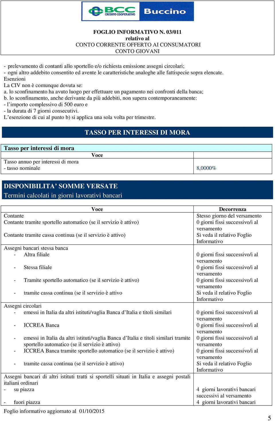 lo sconfinamento, anche derivante da più addebiti, non supera contemporaneamente: - l importo complessivo di 500 euro e - la durata di 7 giorni consecutivi.