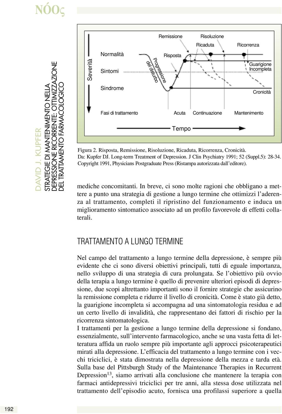 Da: Kupfer DJ. Long-term Treatment of Depression. J Clin Psychiatry 1991; 52 (Suppl.5): 28-34. Copyright 1991, Physicians Postgraduate Press (Ristampa autorizzata dall editore). mediche concomitanti.