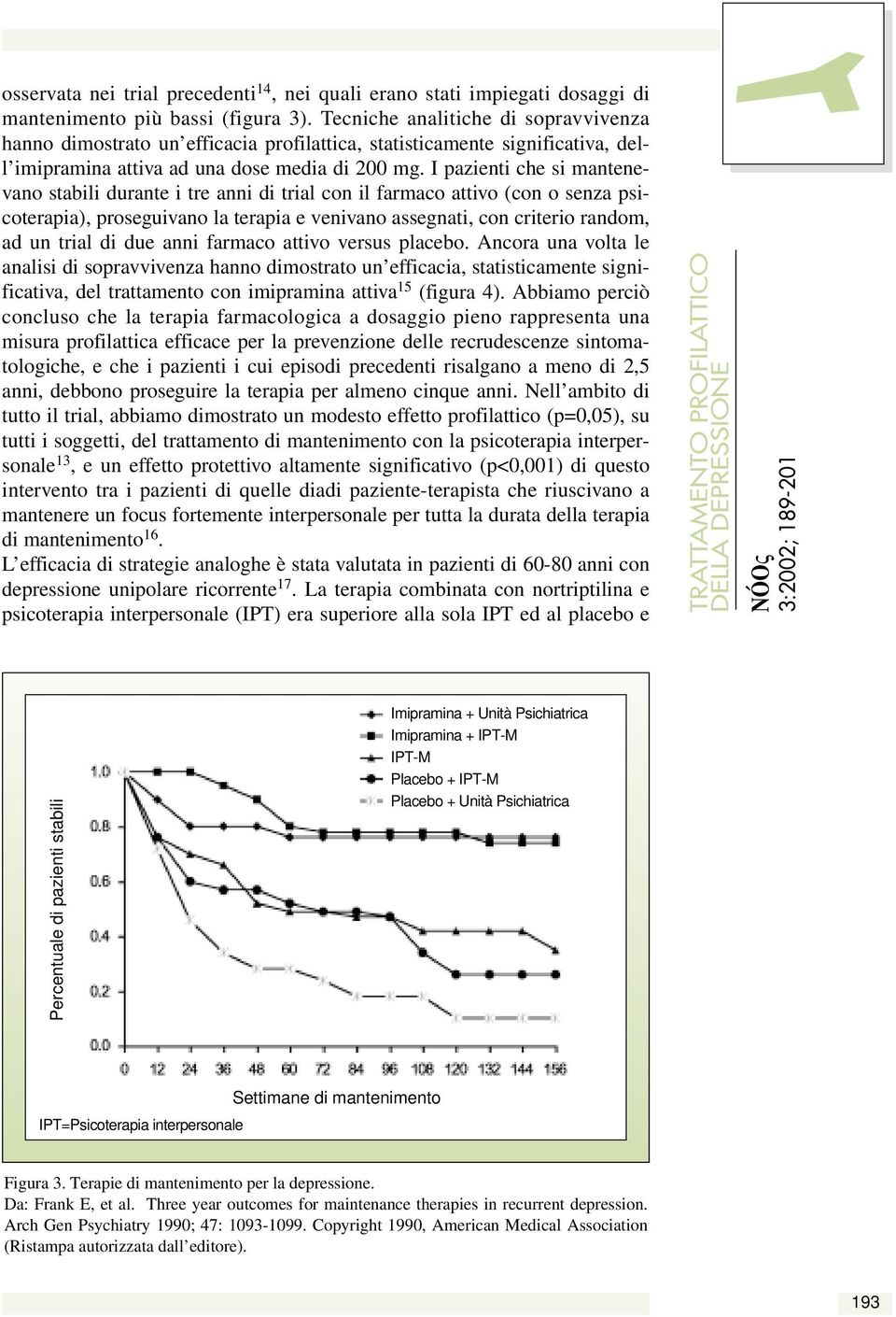 I pazienti che si mantenevano stabili durante i tre anni di trial con il farmaco attivo (con o senza psicoterapia), proseguivano la terapia e venivano assegnati, con criterio random, ad un trial di