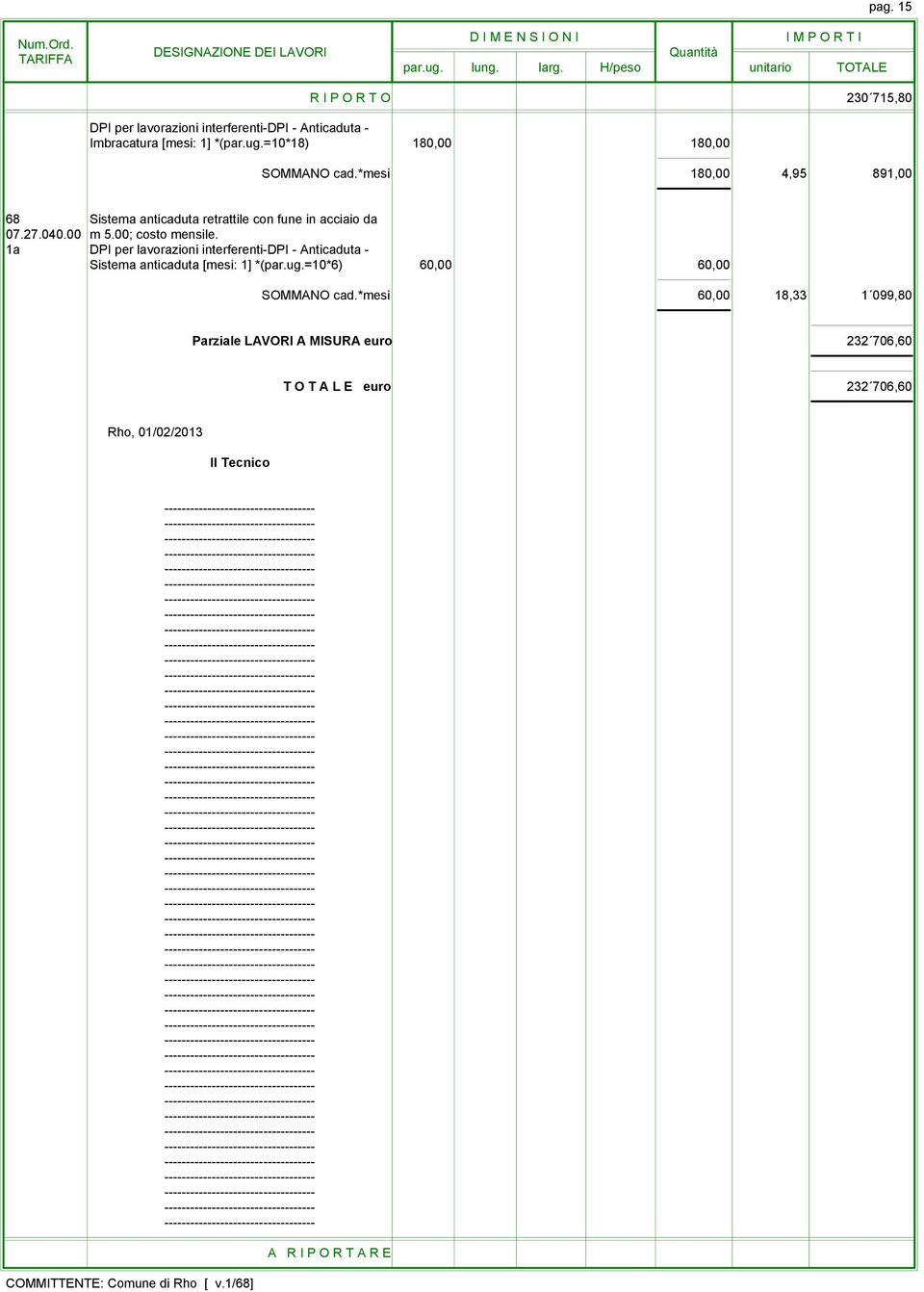 00; costo mensile. 1a DPI per lavorazioni interferenti-dpi - Anticaduta - Sistema anticaduta [mesi: 1] *(par.ug.