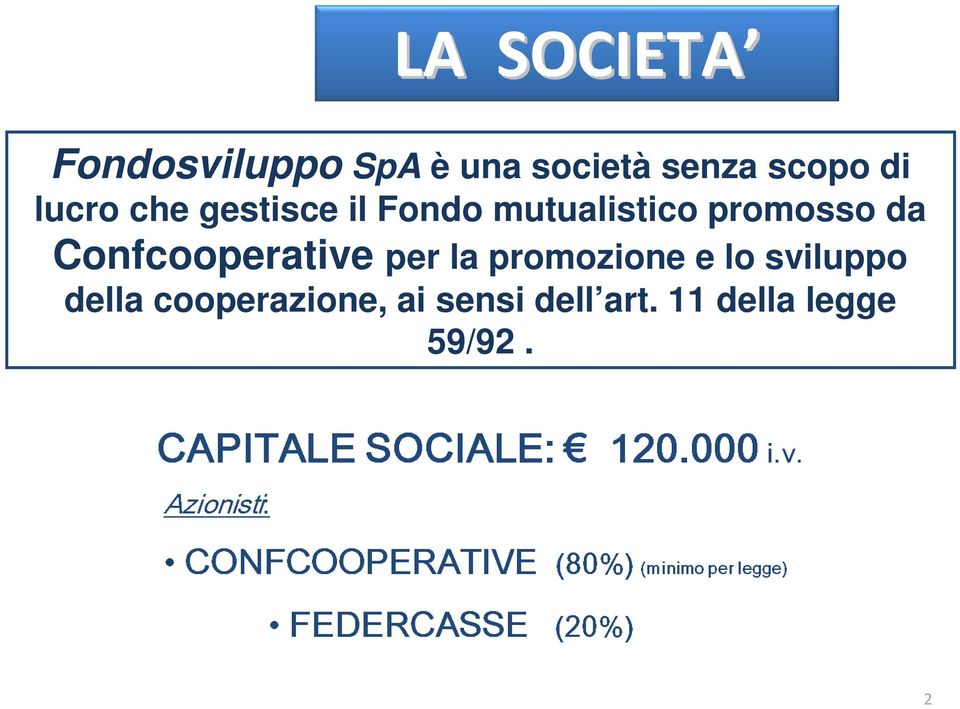 Confcooperative per la promozione e lo sviluppo della