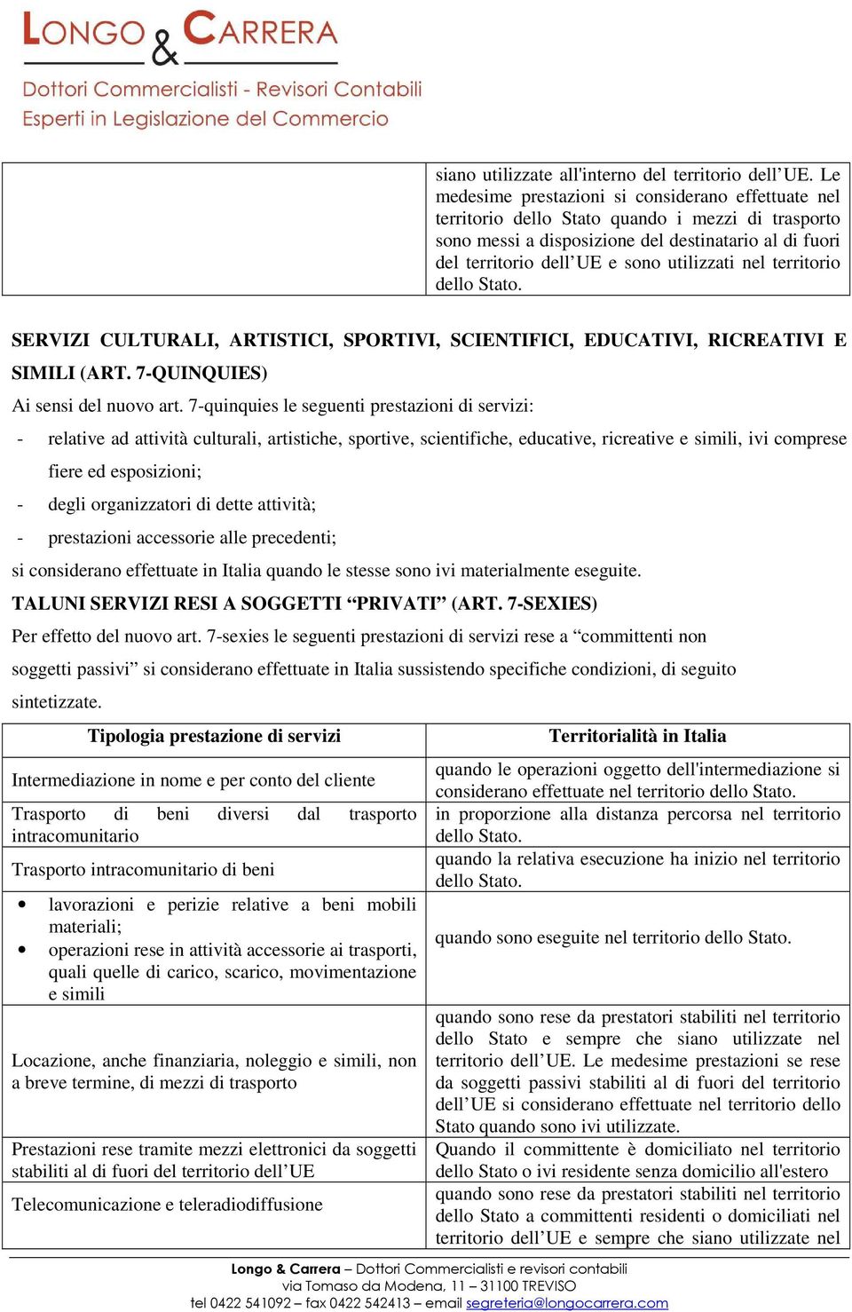 utilizzati nel territorio SERVIZI CULTURALI, ARTISTICI, SPORTIVI, SCIENTIFICI, EDUCATIVI, RICREATIVI E SIMILI (ART. 7-QUINQUIES) Ai sensi del nuovo art.