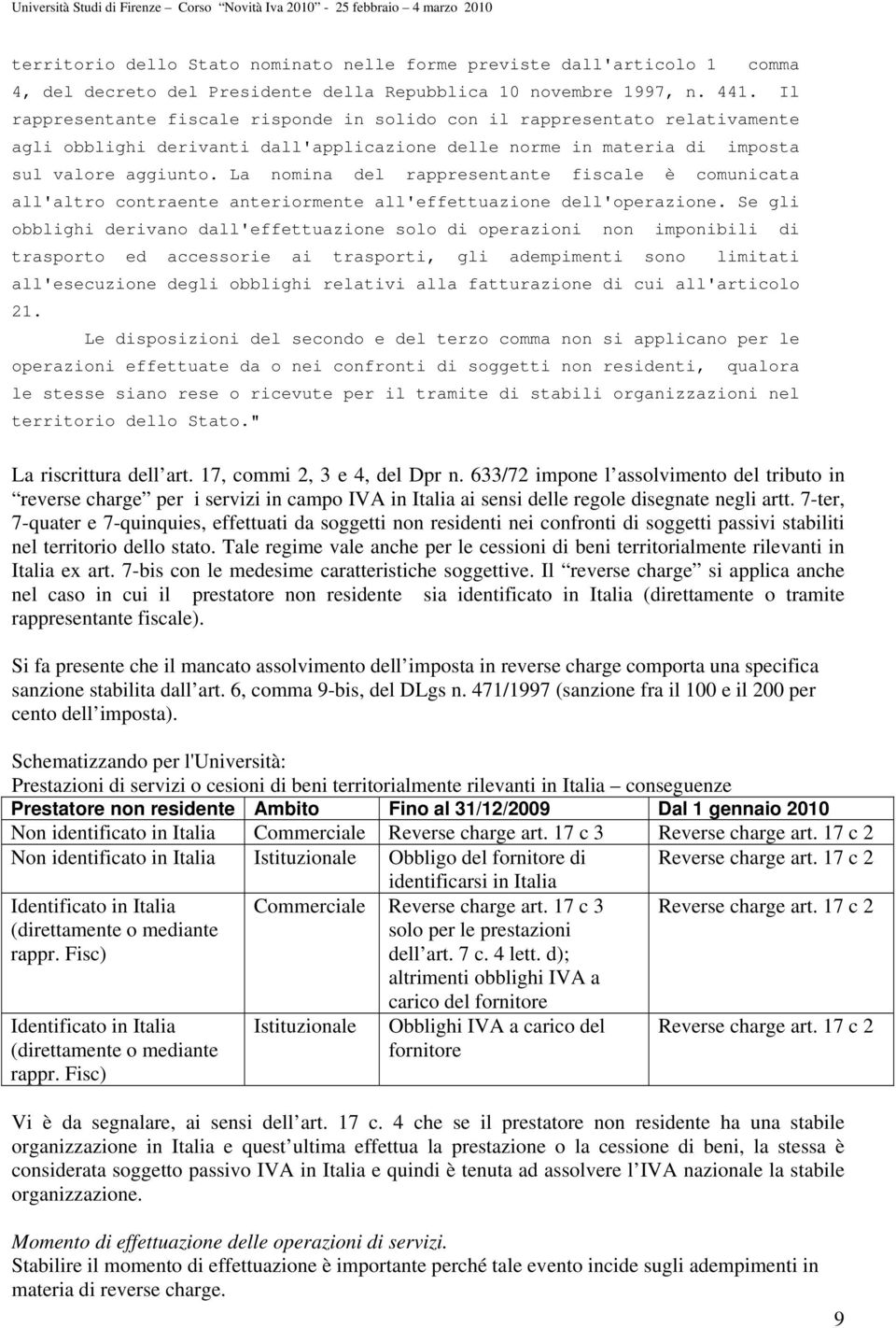 La nomina del rappresentante fiscale è comunicata all'altro contraente anteriormente all'effettuazione dell'operazione.