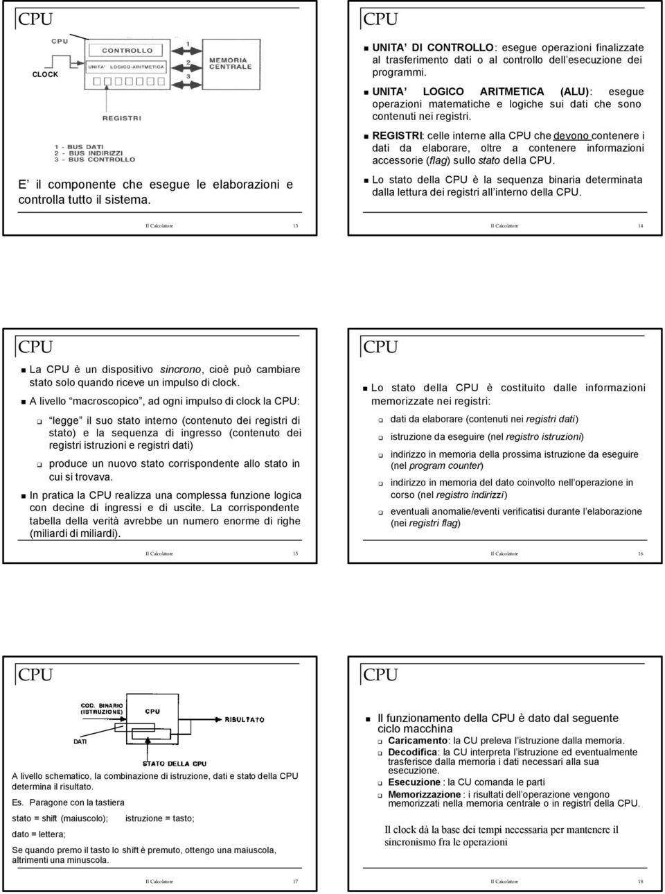 REGISTRI: celle interne alla che devono contenere i dati da elaborare, oltre a contenere informazioni accessorie (flag) sullo stato della.