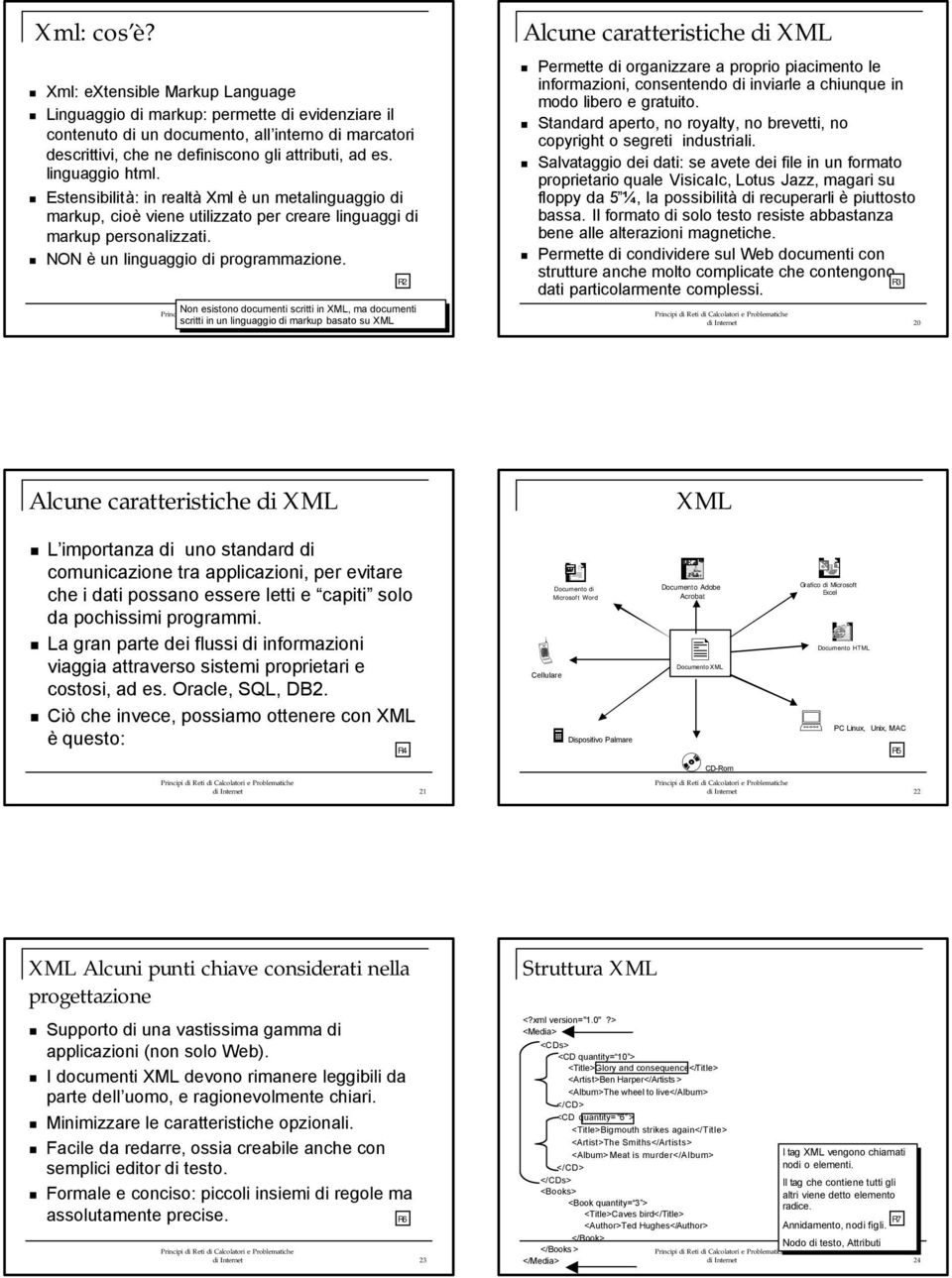 Principi Non di Reti esistono di Calcolatori documenti e Problematiche scritti in XML, ma documenti scritti in di un Internet linguaggio di markup basato su XML 19 R2 Alcune caratteristiche di XML