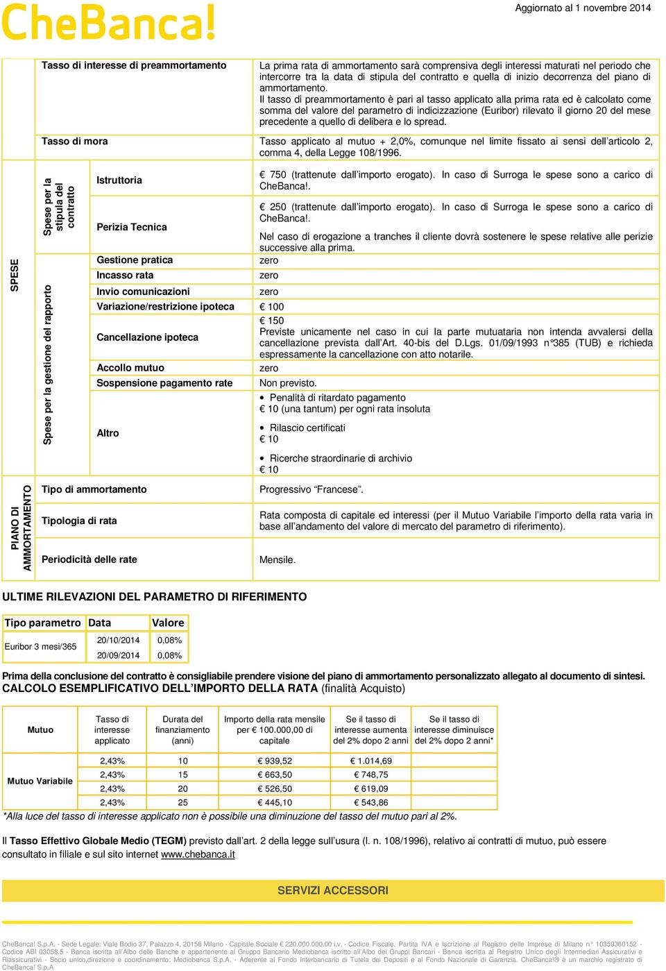 Il tasso di preammortamento è pari al tasso applicato alla prima rata ed è calcolato come somma del valore del parametro di indicizzazione (Euribor) rilevato il giorno 20 del mese precedente a quello