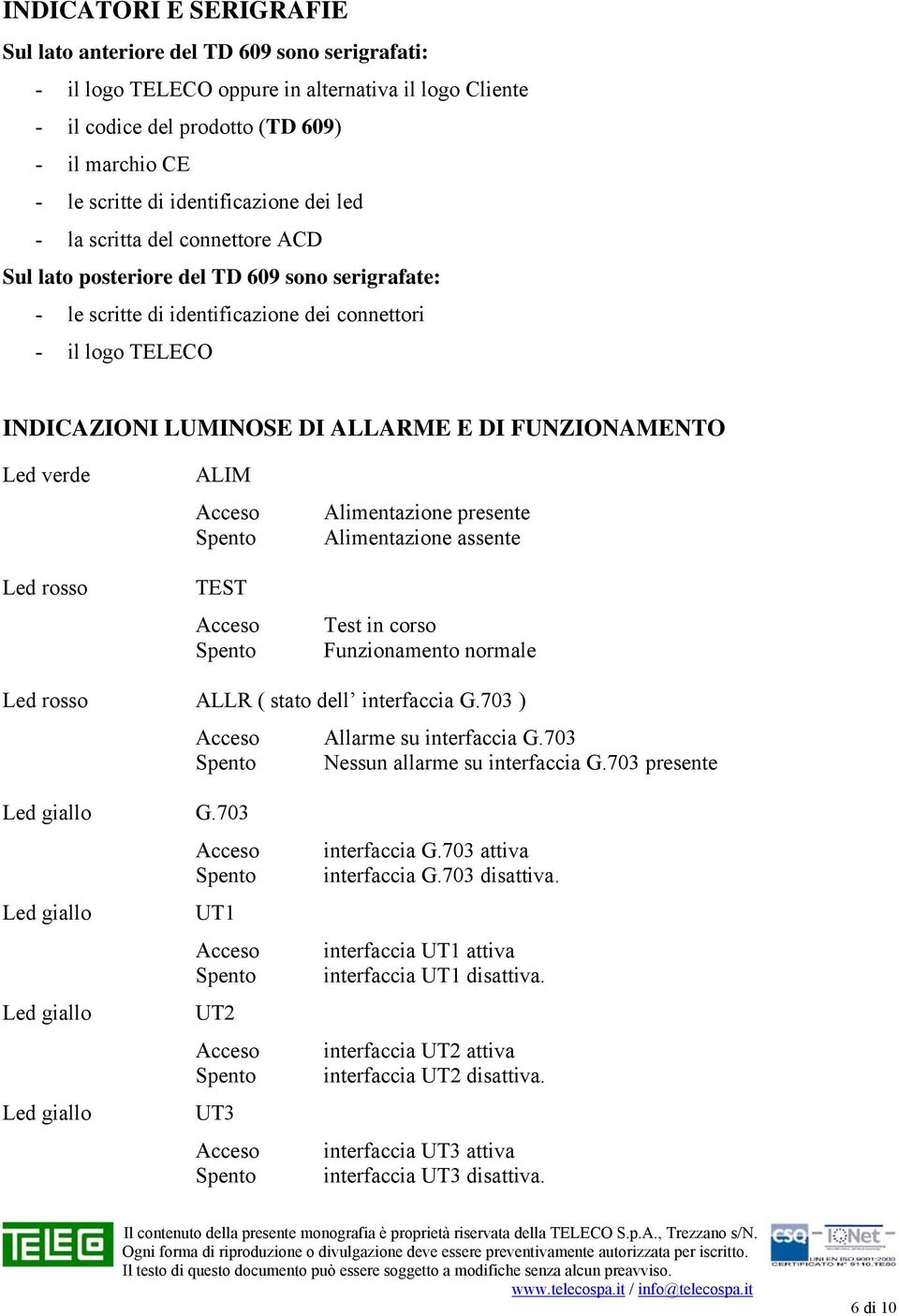 ALLARME E DI FUNZIONAMENTO Led verde Led rosso ALIM TEST Alimentazione presente Alimentazione assente Test in corso Funzionamento normale Led rosso ALLR ( stato dell interfaccia G.