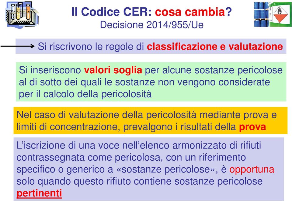 dei quali le sostanze non vengono considerate per il calcolo della pericolosità Nel caso di valutazione della pericolosità mediante prova e limiti di