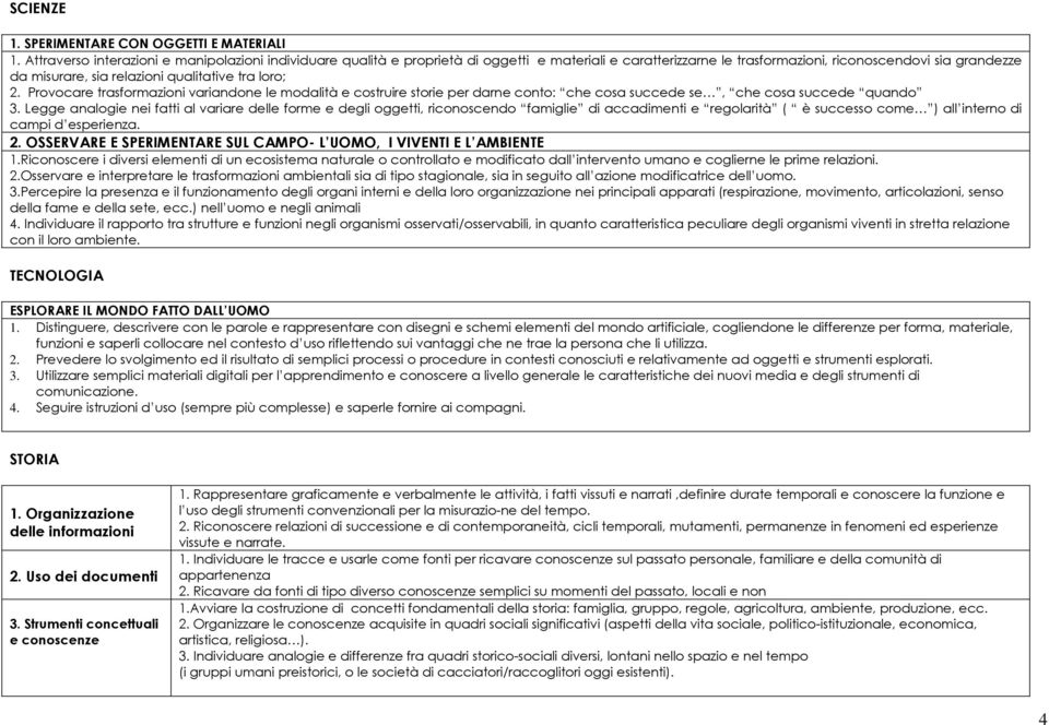 tra loro; 2. Provocare trasformazioni variandone le modalità e costruire storie per darne conto: che cosa succede se, che cosa succede quando 3.