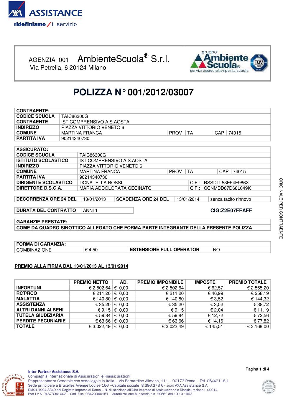 S.AOSTA INDIRIZZO PIAZZA VITTORIO VENETO 6 COMUNE MARTINA FRANCA PROV TA CAP 74015 PARTITA IVA 90214340730 DIRIGENTE SCOLASTICO DONATELLA ROSSI C.F.: RSSDTL53E54E986X DIRETTORE D.S.G.A. MARIA ADDOLORATA CECINATO C.