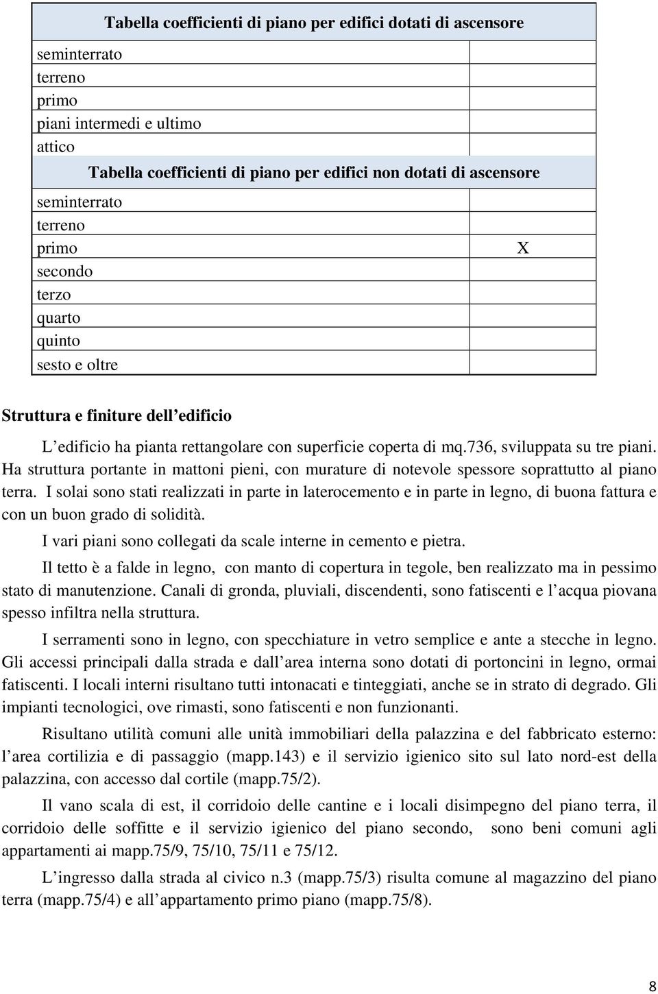 Ha struttura portante in mattoni pieni, con murature di notevole spessore soprattutto al piano terra.