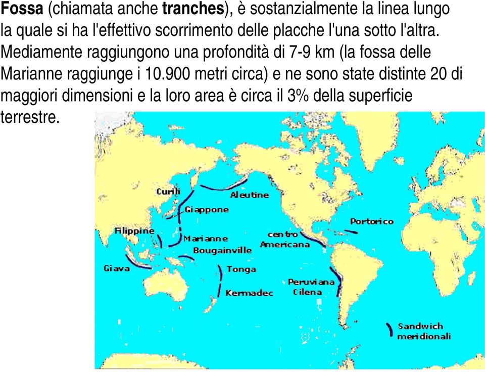 Mediamente raggiungono una profondità di 7-9 km (la fossa delle Marianne raggiunge i 10.